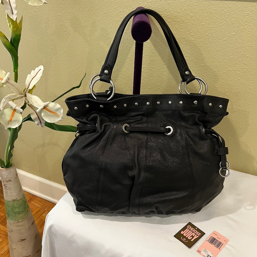 Juicy Couture Genuine Black Leather Hobo Shoulder Handbag - Picture 2 of 16
